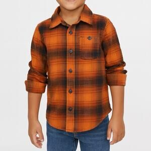 NWT Old Navy Orange Plaid Flannel Button Down Shirt Boys 4T 100% Cotton Fall